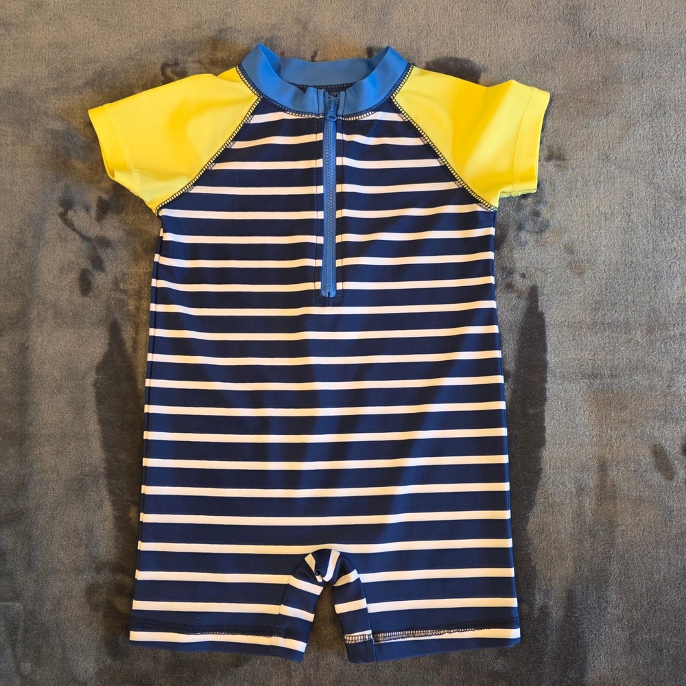 First Impressions Baby Boy Striped One Piece Swimsuit Blue Yellow 24 Months